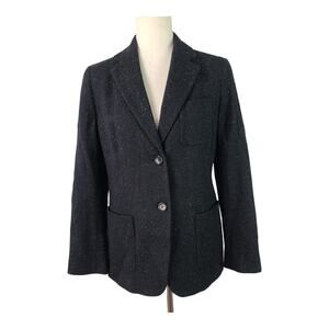 Talbots Black White Fleck Wool Silk Blend Blazer Jacket Coat Pockets Size 4